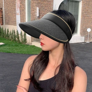 Güneşlik ve Güneş Koruyucu Hasır Şapka Açık Hava Sporları Büyük Saçak Anti-Uv Üstsüz Ayarlanabilir Şapka (Yurt Dışından)
