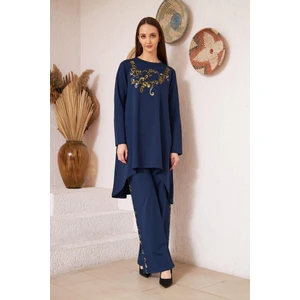 Darlin Moda Lacivert Varak Desenli Ikili Takım DM40008