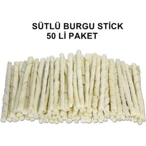 Sütlü Burgu Çubuk Ödül ve Çiğneme Kemiği 12 cm 50'li