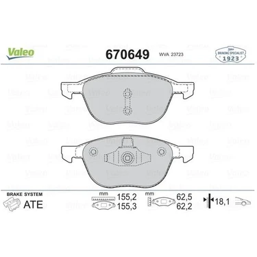 Valeo Fren Balata Tk. Ön C-Max Focus 07+ Focus 04+ Kuga 1-2 Valeo