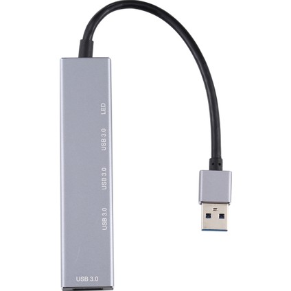 3019 4 x USB 3.0 - USB 3.0 Alüminyum Alaşım Hub Adaptörü LED Göstergeli (Gümüş Gri) (Yurt Dışından)