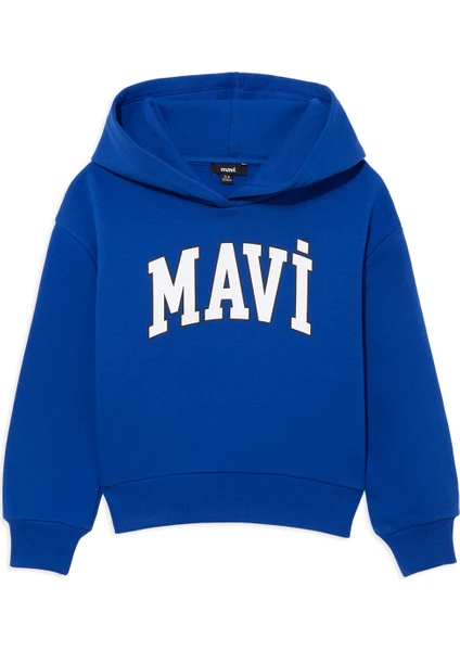 Logo Baskılı Mavi Kapüşonlu Sweatshirt 6610110-70896