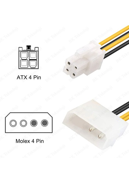 4 Pin Molex - Atx P4 Cpu 4-Pin 12V Psu Güç Kaynağı Konektörü Adaptör Kablosu