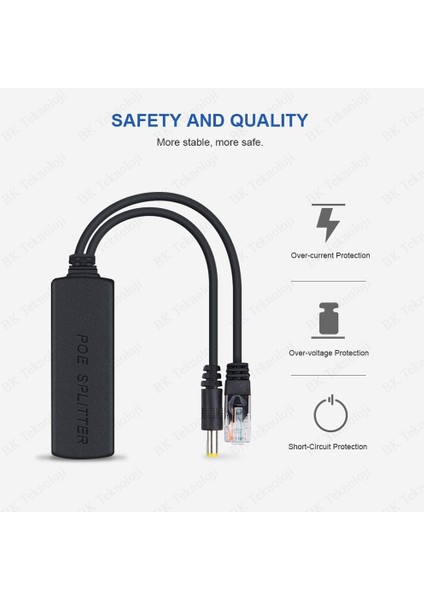 BK Teknoloji Ip Kameralar Için Aktif Poe Splitter Adaptörü Ieee 802.3AF/AT Uyumlu