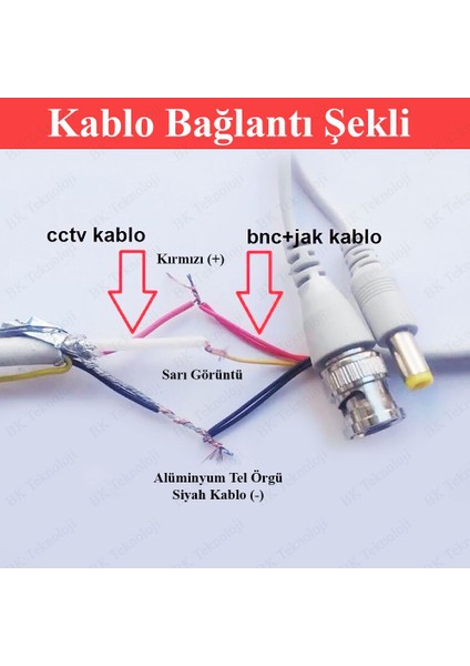 Hazır Bnc + Dc Power Jack Konnektör Cctv Kamera Kablosu