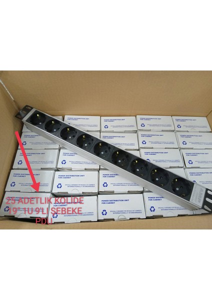 19" 1u 9'lu Schuko Soketli Rack Kabin Grup Prizi Pdu(25 Adet)