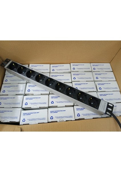 19" 1u 9'lu Schuko Soketli Rack Kabin Grup Prizi Pdu(25 Adet)