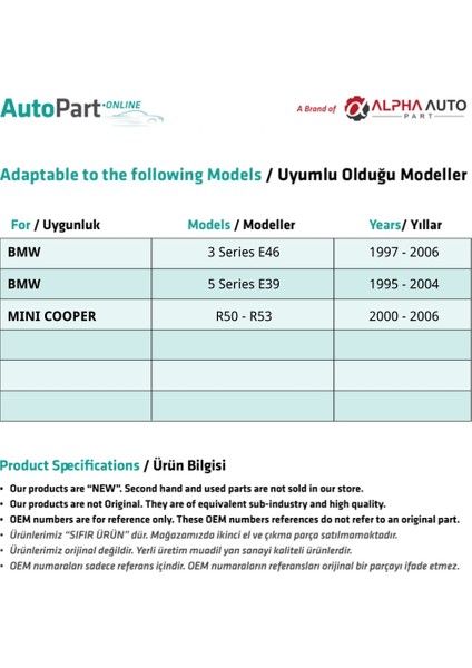Bmw E46,E39,E53 Için Katlanır Ayna Gövde Demiri - Sağ-Sol