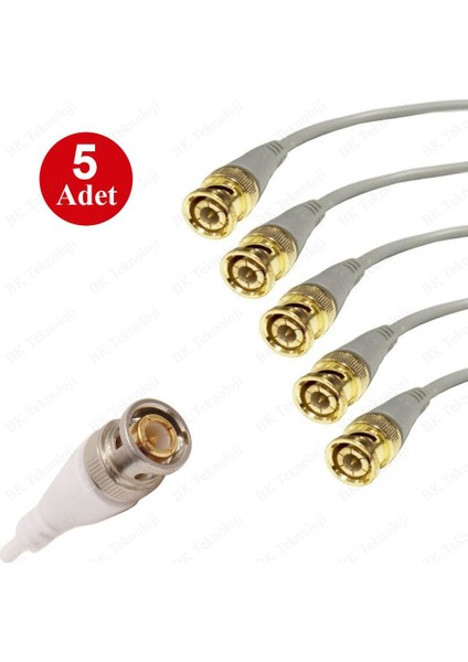 5 Adet Hazır Kablolu Bnc Video Konnektör