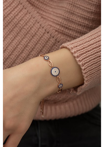 925 Ayar Asansörlü 3'lü Nazar Kadın Gümüş Bileklik