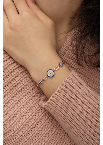 925 Ayar Asansörlü 3'lü Nazar Kadın Gümüş Bileklik modelleri