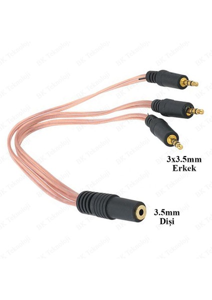 BK Teknoloji 3.5 mm Stereo Dişi To 3 x 3.5 Stereo Erkek 5+1 Ses Kablosu