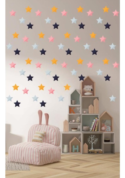 Renkli Yıldız 120 Adet Çocuk Odası Duvar Sticker Dekorasyon 5 cm