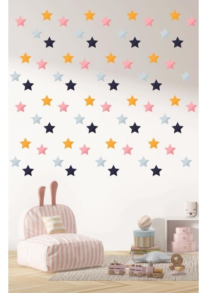 Renkli Yıldız 120 Adet Çocuk Odası Duvar Sticker Dekorasyon 5 cm modelleri