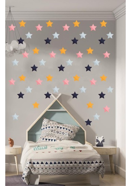 Renkli Yıldız 120 Adet Çocuk Odası Duvar Sticker Dekorasyon 5 cm indirimleri