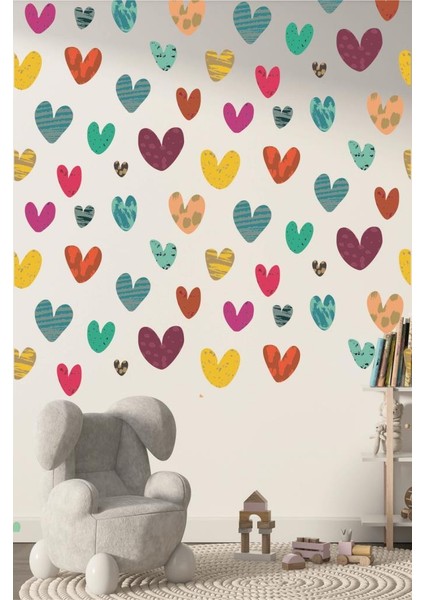 Rengarenk Kalp Sticker 80 Adet Çocuk Odası Duvar Sticker Dekorasyon modelleri