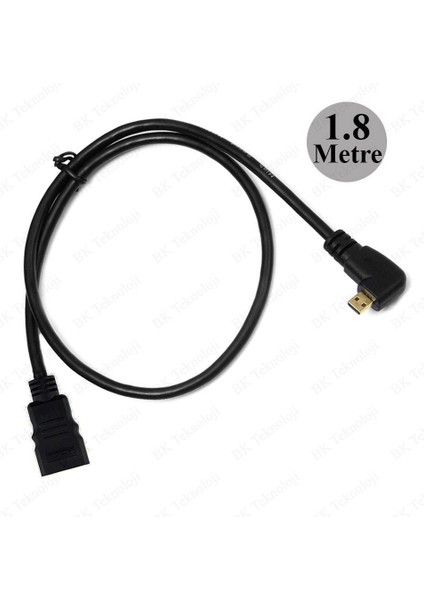 BK Teknoloji 90 Derece Açılı Micro HDMI Erkek To HDMI Dişi  Tablet Kamera Kablosu 1.8 Metre