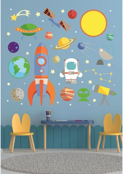 Çocuk Odası Gezegenleri Için Uzay Elementleri 60 x 50 cm 1 Adet Çocuk Odası Duvar Sticker Dekorasyon Md 2 modelleri