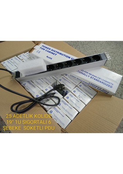 19" 1u 6 Lı (16A) Sigortalı Rack Kabin Priz Grubu Pdu(25 Adet)