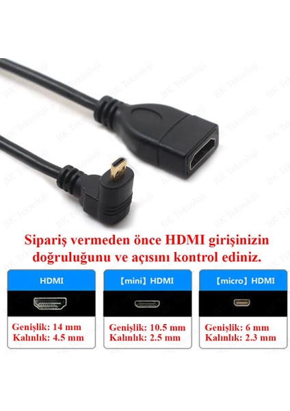 BK Teknoloji 90 Derece Dik Açılı Micro HDMI Erkek To HDMI Dişi  Tablet Kamera Kablosu 60CM