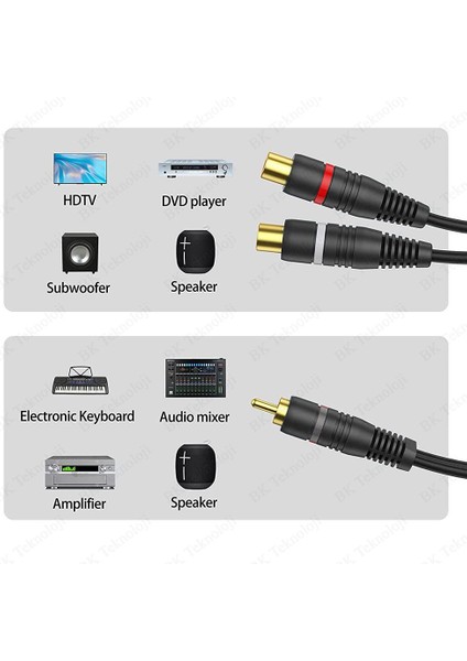 BK Teknoloji Yüksek Kalite Anfi Y Kablo Rca Erkek To 2xrca Dişi