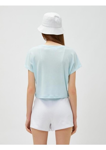 Crop Tişört Baskılı Bisiklet Yaka Kısa Kollu fırsatları