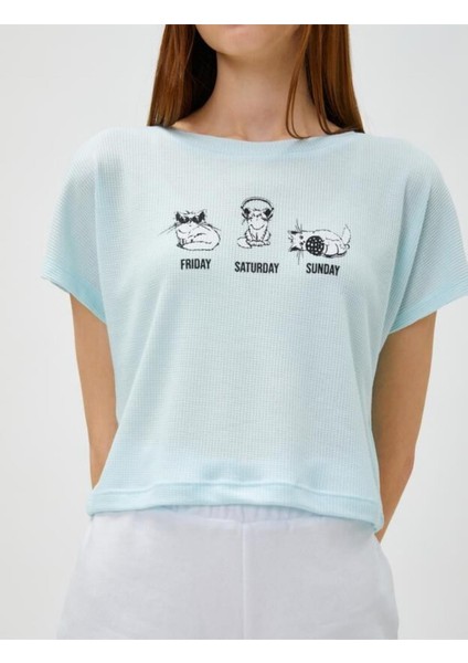 Crop Tişört Baskılı Bisiklet Yaka Kısa Kollu indirimleri