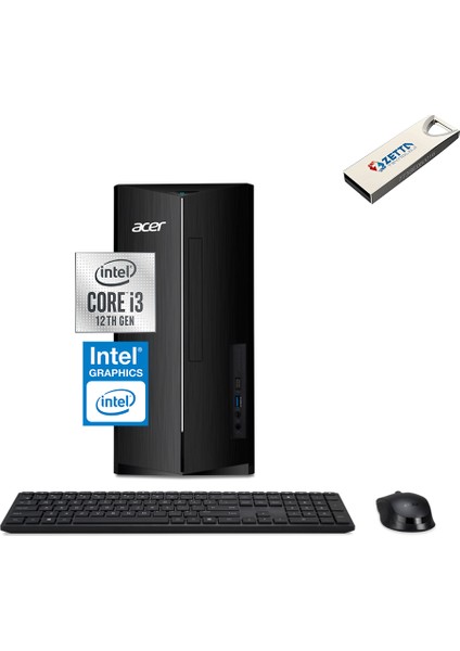 Aspire TC-1760 Intel Core I3 12100 16GB 1tb SSD Windows 11 Pro Masaüstü Bilgisayar DTBHUEM004P07 + Zetta Flash Bellek
