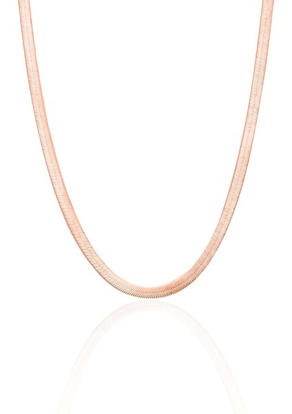 925 Ayar Gümüş İtalyan Yassı Kadın Rose Renk Zincir Kolye