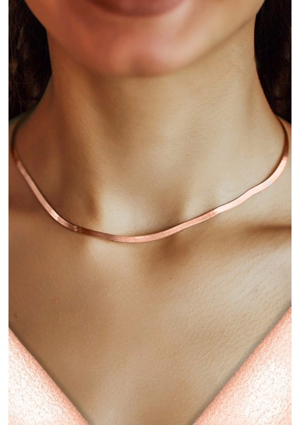 925 Ayar Gümüş İtalyan Yassı Kadın Rose Renk Zincir Kolye fiyatları