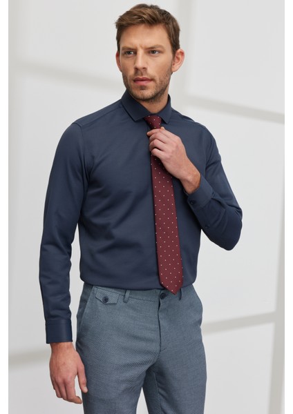 Erkek Lacivert Slim Fit Dar Kesim Italyan Yaka Armürlü Gömlek fiyatları