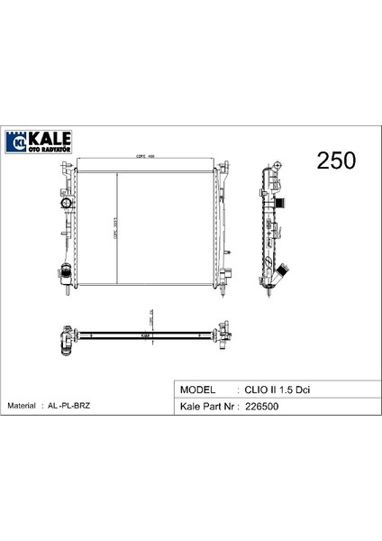 Radyatör Renault Clıo Iı 09- 1.5 Dci Radyatör 1 Sıra Alüminyum Brazing Sistem