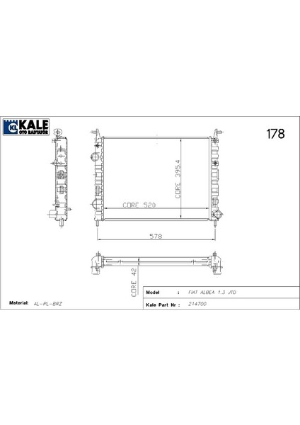 Radyatör Fıat Palıo Albea 1.3 Jtd Dıesel 2 Sıra Alüminyum Brazing Sistem
