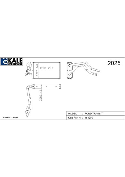 Kalorifer Radyatörü Ford Transıt V347 Ac 2 Sıra Alüminyum Brazing Sistem