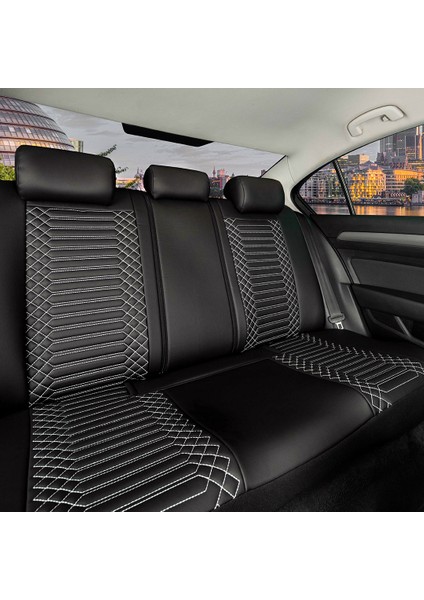 Fiat Stilo Lüx Full Deri Oto Koltuk Kılıfı Ön Arka Takım (Giydirme Tip) Siyah Beyaz