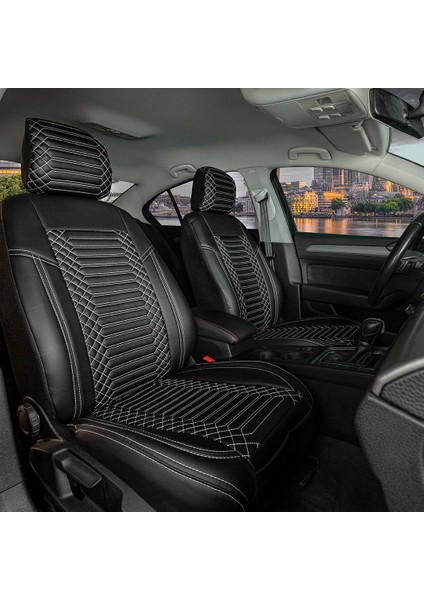 Renault Megane 4 Hb Lüx Full Deri Oto Koltuk Kılıfı Ön Arka Takım (Giydirme Tip) Siyah Beyaz indirimleri