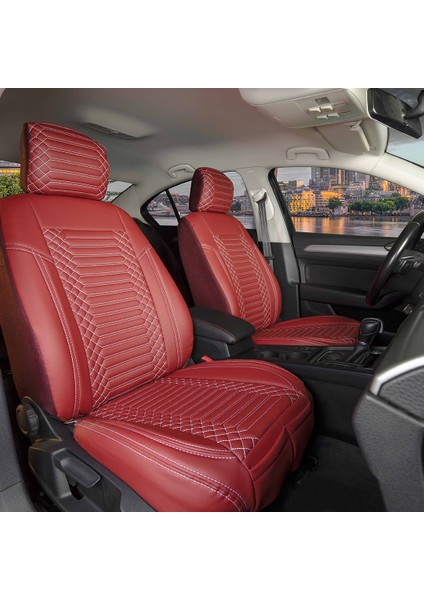 Fiat Egea Stw Lüx Full Deri Oto Koltuk Kılıfı Ön Arka Takım (Giydirme Tip) Kırmızı