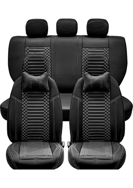 Mitsubishi Carisma Lüx Full Deri Oto Koltuk Kılıfı Ön Arka Takım (Giydirme Tip) Siyah Beyaz fiyatları