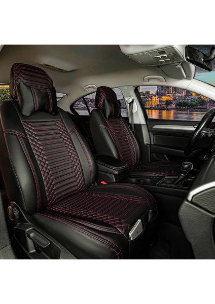 Honda Accord Lüx Full Deri Oto Koltuk Kılıfı Ön Arka Takım (Giydirme Tip) Siyah Kırmızı