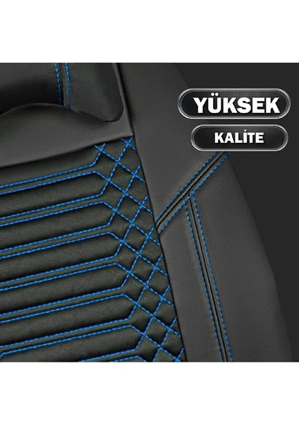 Renault Megane 3 Lüx Full Deri Oto Koltuk Kılıfı Ön Arka Takım (Giydirme Tip) Siyah Mavi indirimleri