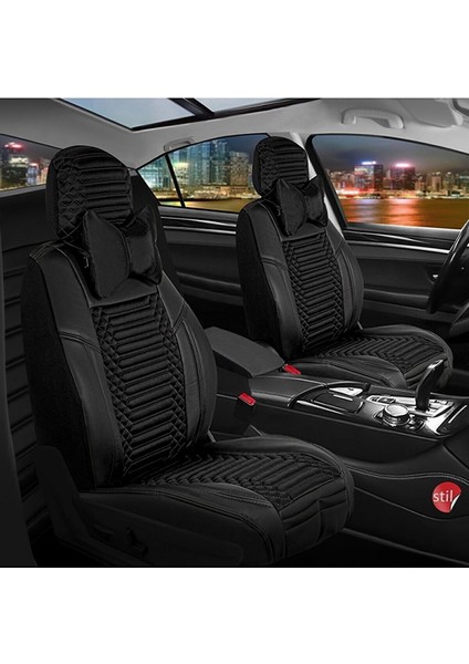 Audi E-Tron Lüx Full Deri Oto Koltuk Kılıfı Ön Arka Takım (Giydirme Tip) Tam Siyah