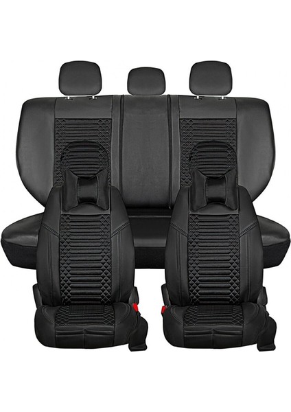 Jeep Comander Lüx Full Deri Oto Koltuk Kılıfı Ön Arka Takım (Giydirme Tip) Tam Siyah