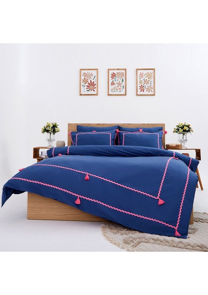 Monte Carlo Özel Tasarım Nevresim Takımı Çift Kişilik Indigo & Pembe