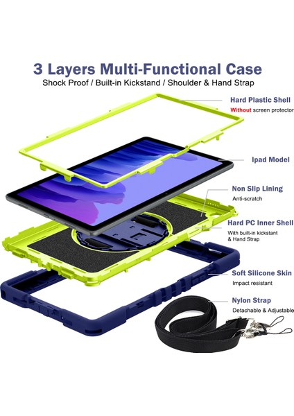 Samsung Galaxy Için Silikon+Pc Kılıfı A7 10.4 (2020) T500/T505 Lacivert Sarı Yeşil (Yurt Dışından) fiyatları