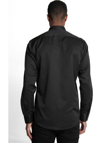 Modern Slim Fit Dar Kesim Pamuklu Kolay Ütülenebilir Armürlü Erkek Gömlek