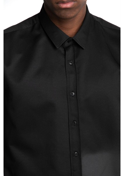 Modern Slim Fit Dar Kesim Pamuklu Kolay Ütülenebilir Armürlü Erkek Gömlek