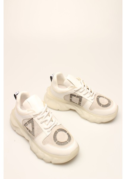 Beyaz Mat Taşlı Kadın Spor Ayakkabı fiyatları