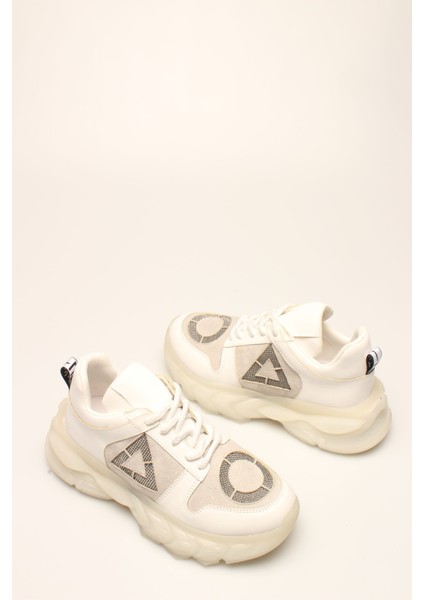 Beyaz Mat Taşlı Kadın Spor Ayakkabı modelleri