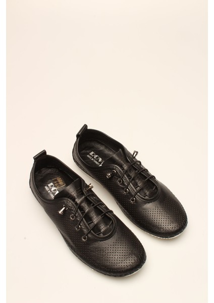 - Siyah Deri Kadın Comfort Ayakkabı