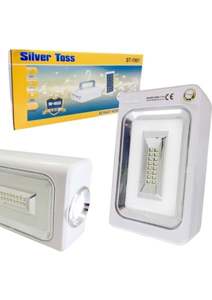 Silver Toss El Feneri Şarjlı 1W+46 LED Projektör Güneş Panelli 3 Ampullü Silver Toss ST-1901